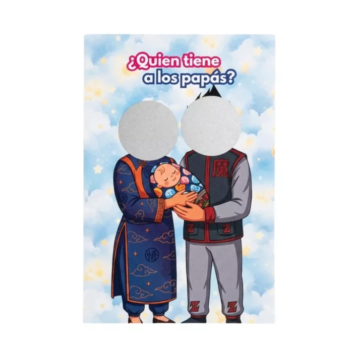 25 tarjetas personalizadas con raspe ¿Quién tiene el personaje para fiestas y celebraciones, impresas en papel couché de 12 x 8 cm.